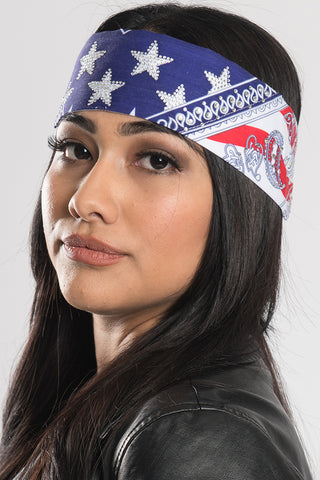 American Flag w/Gems Pre-Sewn Bandana Headband