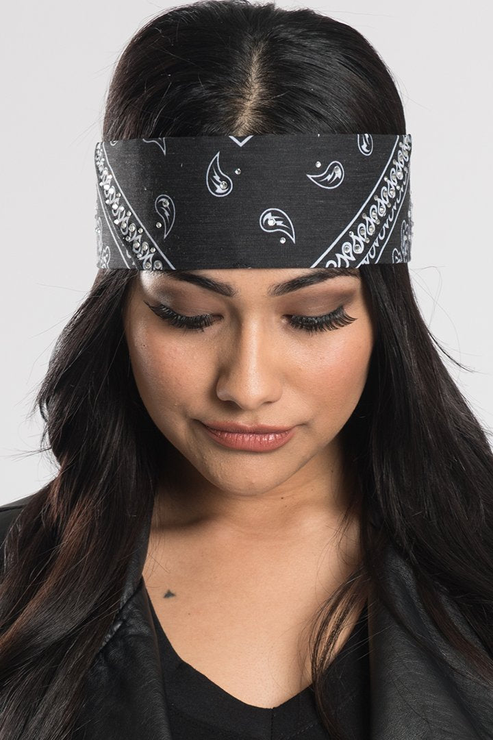 Black Paisley w/Gems Pre-Sewn Bandana Headband – Hair Glove