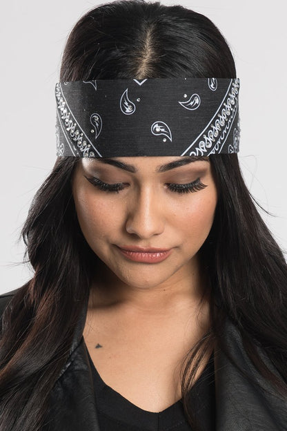Black Paisley w/Gems Pre-Sewn Bandana Headband