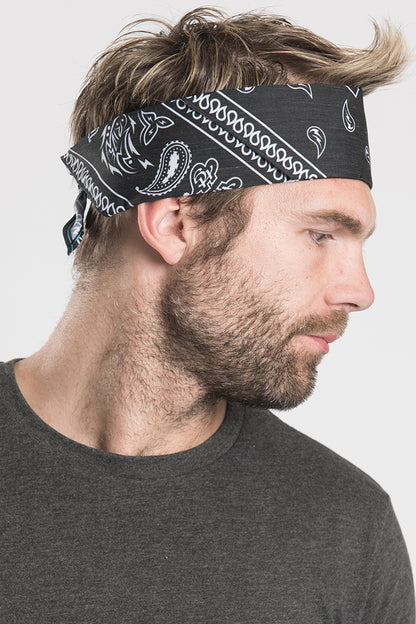 Black Paisley Pre-Sewn Bandana Headband
