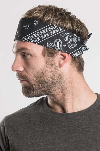 Black Paisley Pre-Sewn Bandana Headband