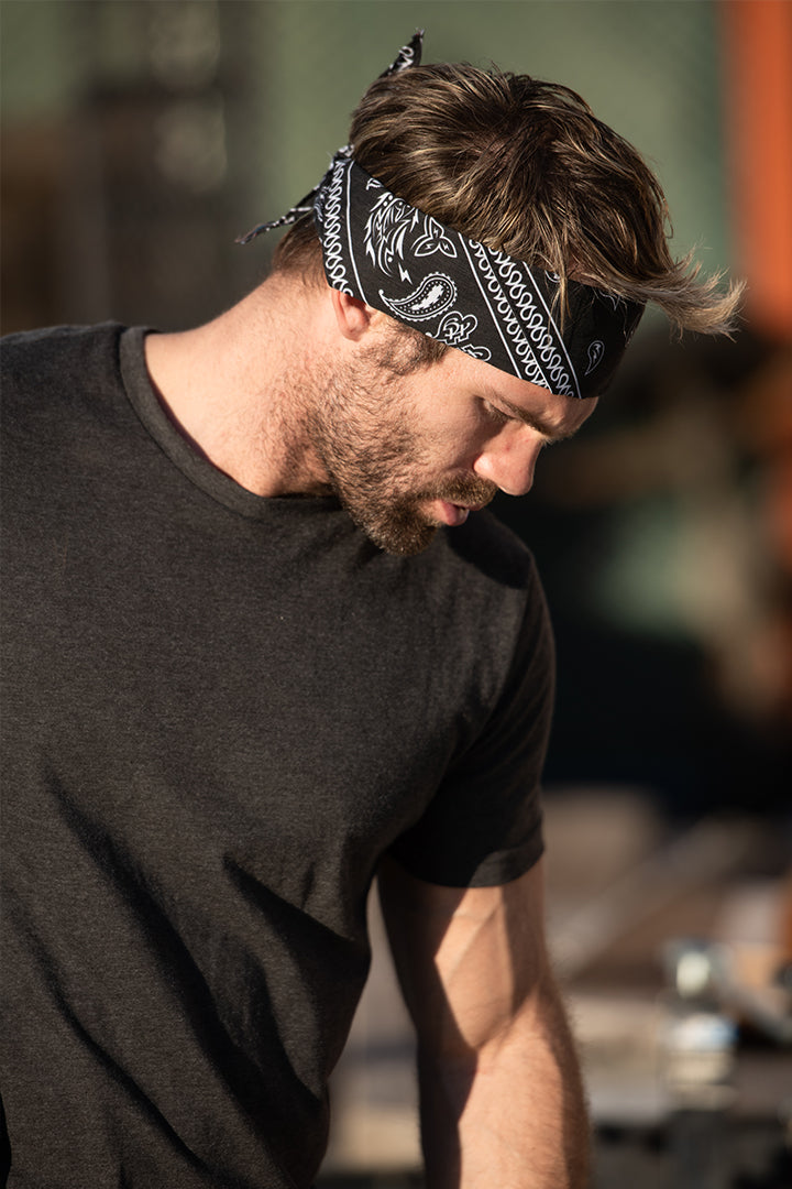 Black Paisley Pre-Sewn Bandana Headband – Hair Glove