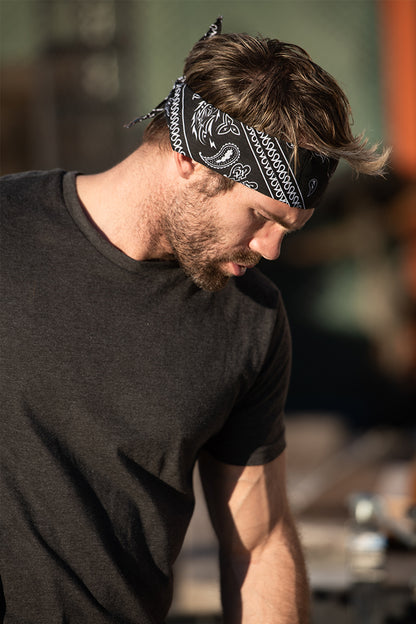 Black Paisley Pre-Sewn Bandana Headband