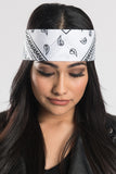 White Paisley w/Gems Pre-Sewn Bandana Headband