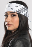 White Paisley w/Gems Pre-Sewn Bandana Headband