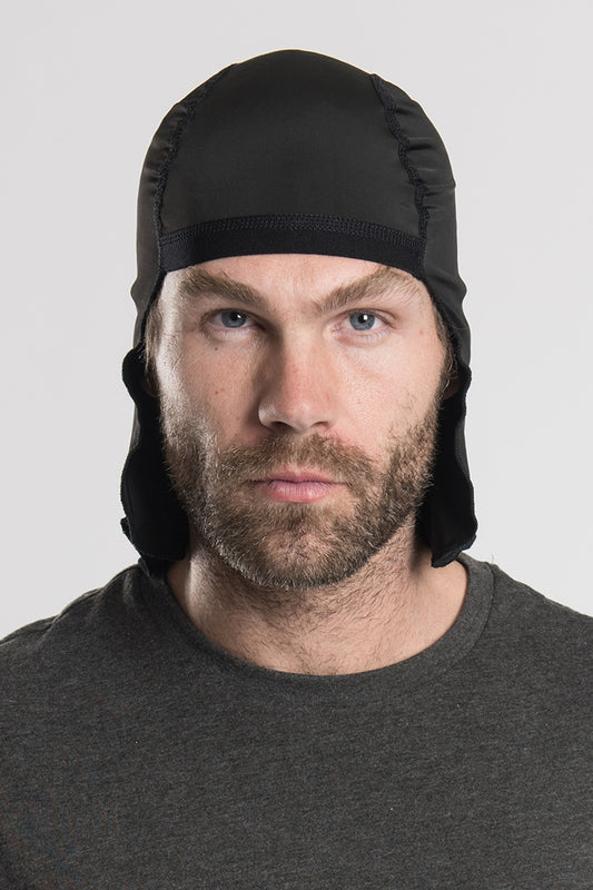 Solid Black w/Tails Skull Cap Winter Weight