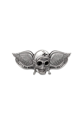 LIVE TO RIDE Helmet & Wings Skull Pin