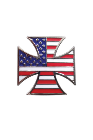 Biker Cross USA Flag Pin
