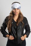 White Bandana w/Teal Gems Bandana Tube
