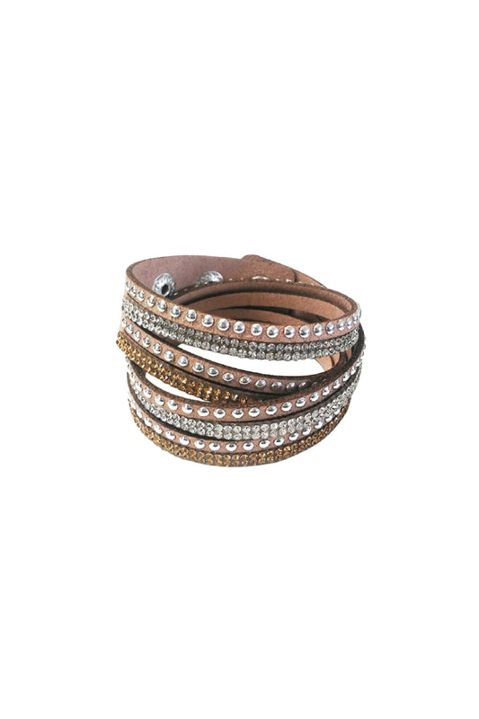 Silver Stud and Bling Brown Faux Suede Bracelet