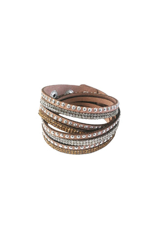 Silver Stud and Bling Brown Faux Suede Bracelet