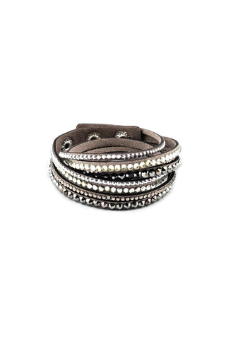 Clear Bling & Gray Faux Suede Bracelet