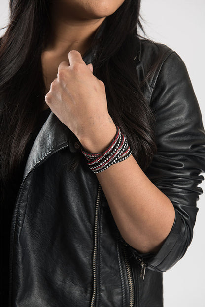Red Stud & Bling Faux Suede Bracelet