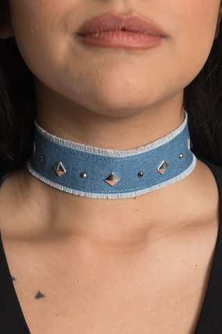 Bling Pyramids Denim Choker