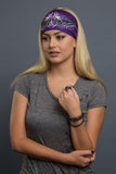 Purple - Headband - Tribal Skulls Lady Guns Stone EZ Bandz - 4