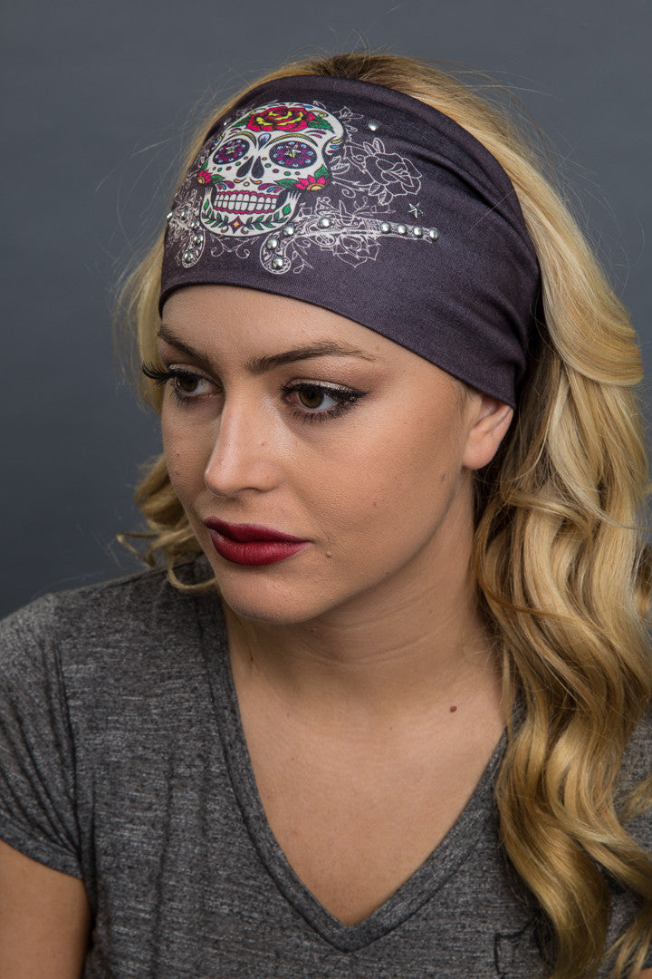  - Headband - Sugar Skull Guns Stud EZ Bandz - 5