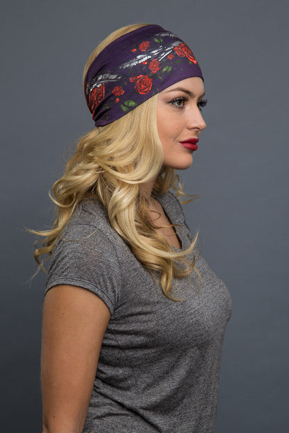  - Headband - Roses Feathers Foil EZ Bandz - 2
