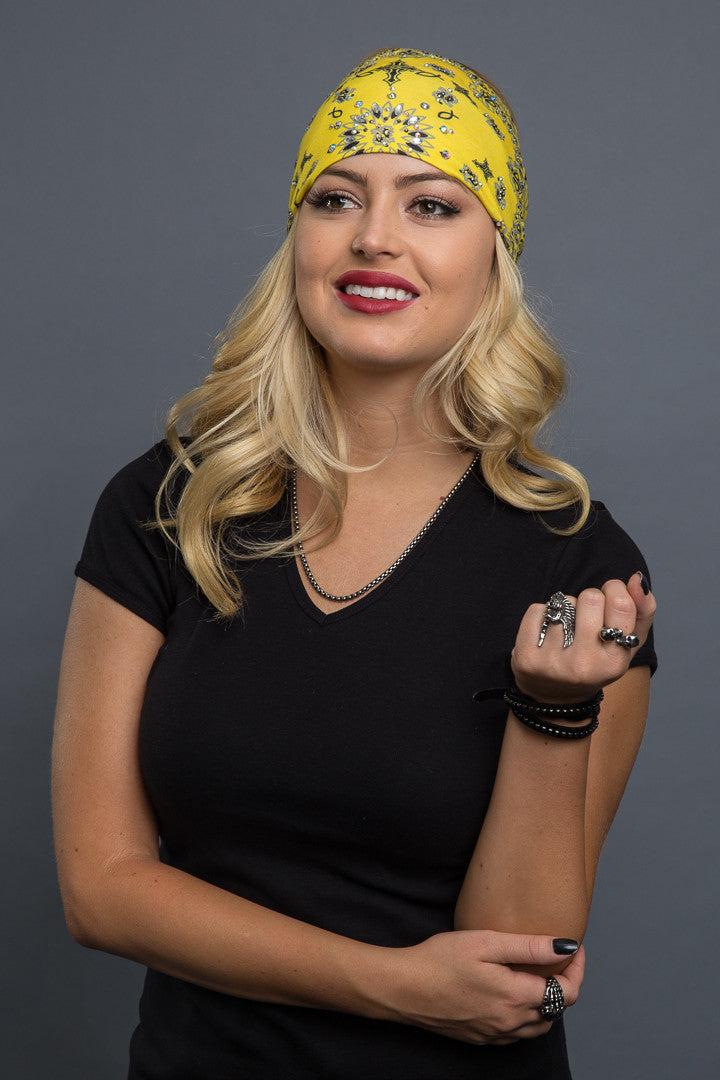  - Headband - Yellow Paisley Faith Stone EZ Bandz - 2