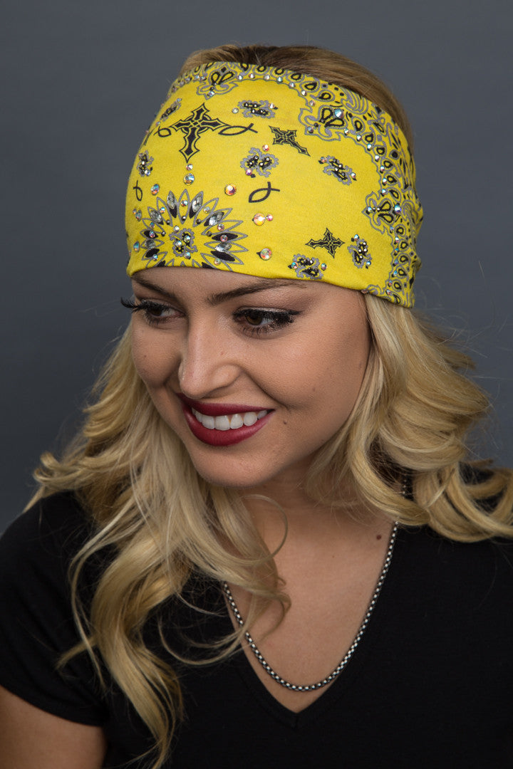  - Headband - Yellow Paisley Faith Stone EZ Bandz - 5