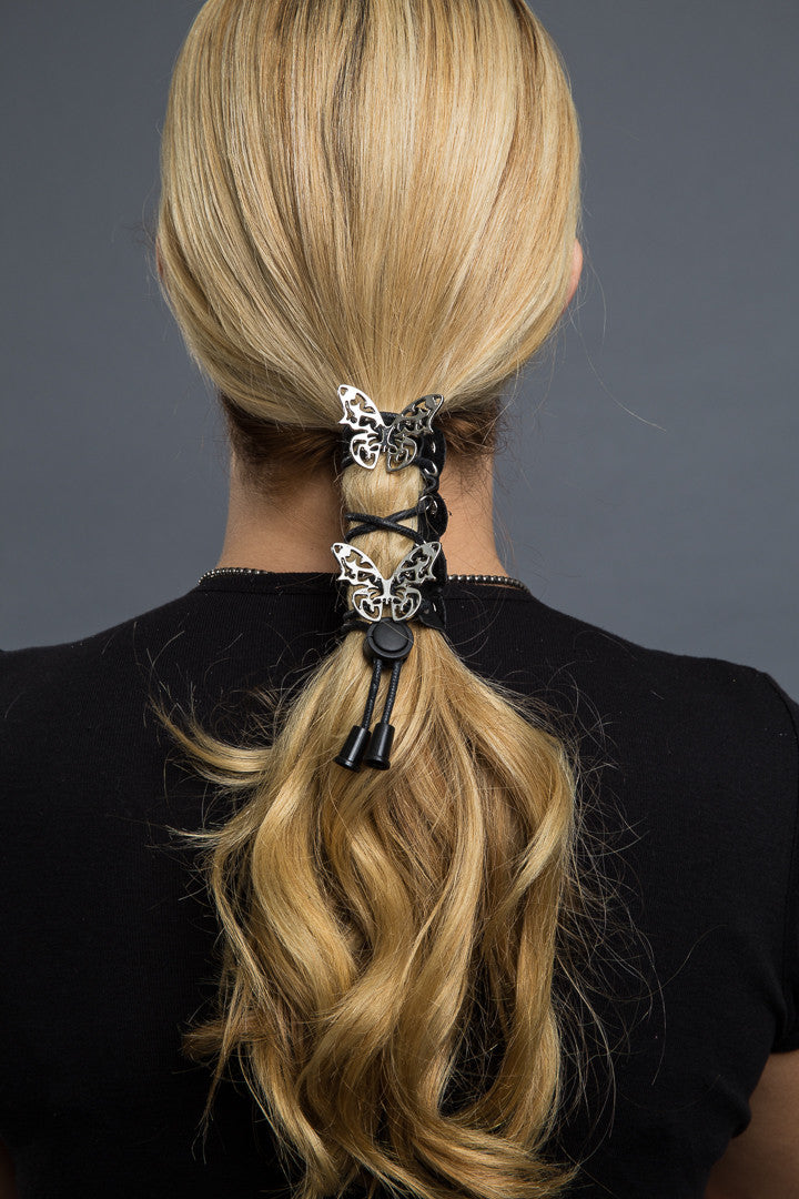  - Ponytail Holder - Chrome Tribal Butterfly Laced-up Hair Glove - 2