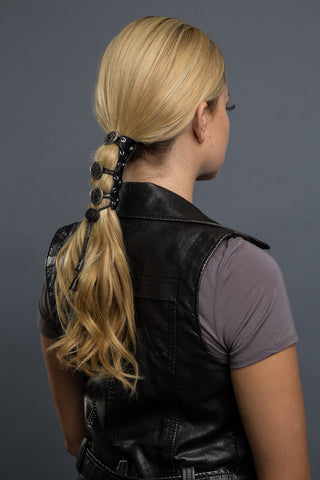 Black / 4 inch - Ponytail Holder - Star Concho Laced-up Hair Glove - 1