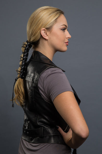  - Ponytail Holder - Chrome Tribal Butterfly Laced-up Hair Glove - 6