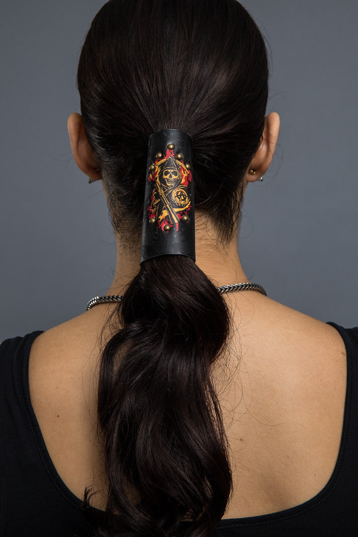 Black / 4 Inch - Ponytail Holder - SOA Reaper Copper Studs Hair Glove - 1