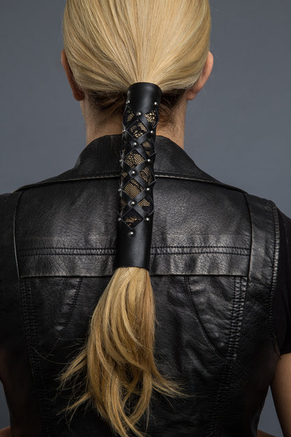  - Ponytail Holder - Lace & Rivet Cut-Out Hair Glove - 2