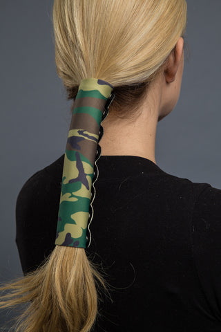 Green / 8 inch - Ponytail Holder - Camouflage Neoprene Hair Glove - 1