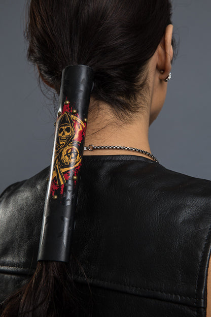 Black / 8 Inch - Ponytail Holder - SOA Reaper Copper Studs Hair Glove - 4