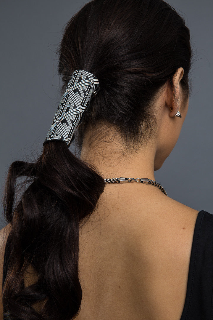 Black / 4 Inch - Ponytail Holder - SOA Pattern Stone Hair Glove - 1
