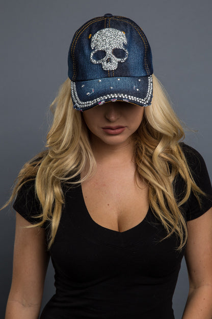  - Denim Cap - Bling Skull Denim Cap - 3