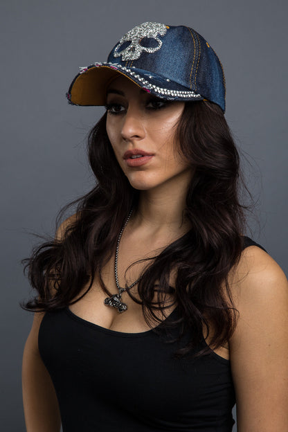  - Denim Cap - Bling Skull Denim Cap - 5