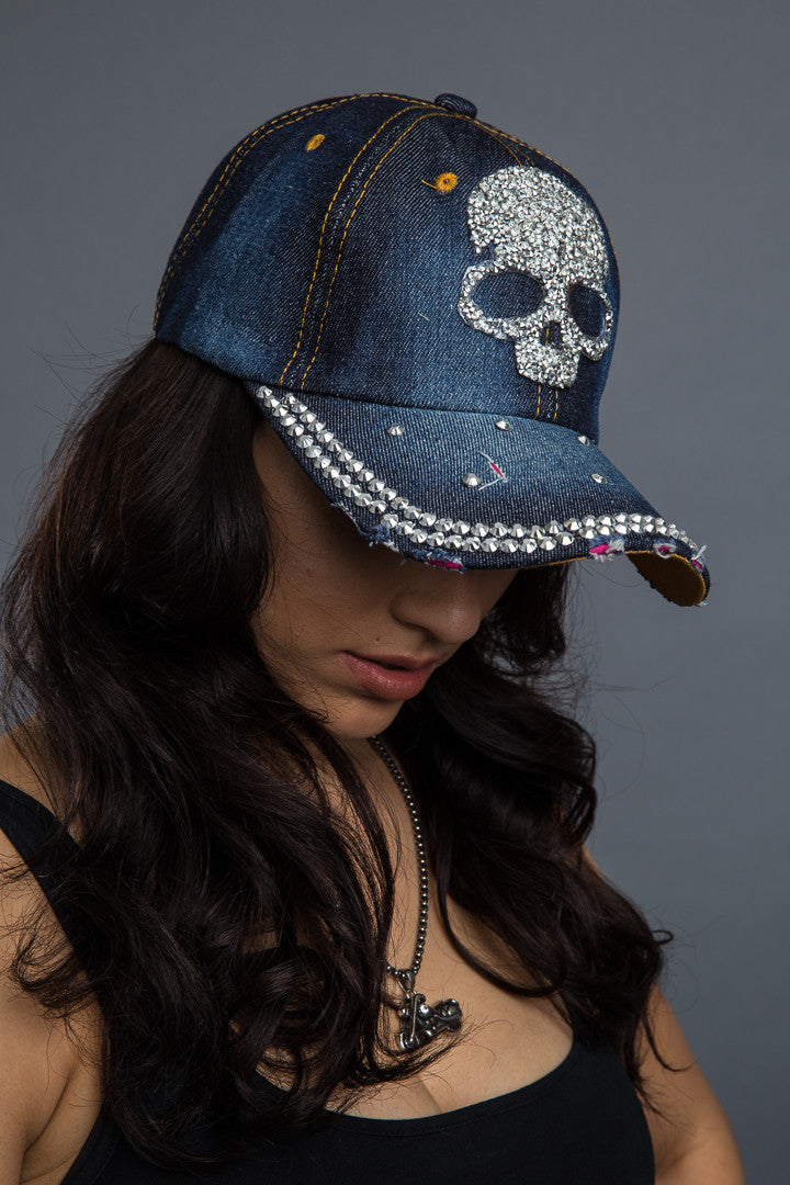  - Denim Cap - Bling Skull Denim Cap - 6
