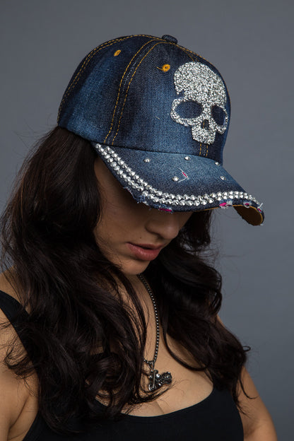  - Denim Cap - Bling Skull Denim Cap - 6