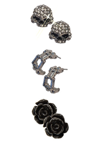 Set #1: Bling Skull (Chrome), Biker Chain & Black Rose