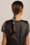 Black / 8 inch - Ponytail Holder - Pewter Star Concho Stone Hair Glove - 5