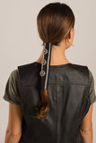 Black / 8 inch - Ponytail Holder - Pewter Star Concho Stone Hair Glove - 5