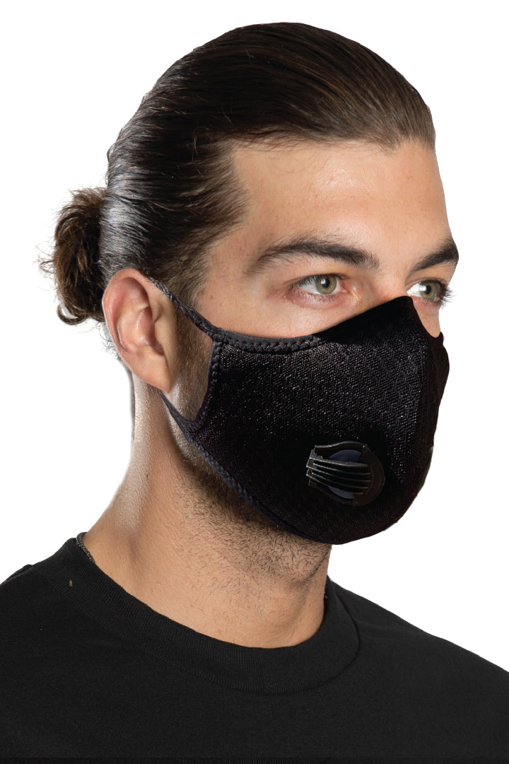 Three Street Riding Mask Solid Black w/1-Way Discharge Valve Riding Mask – Hair Glove